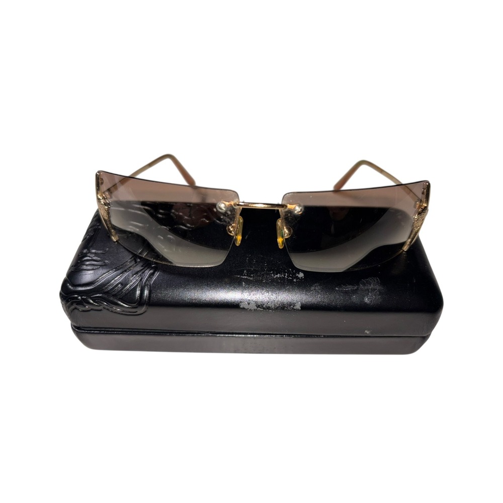 Versace MOD‎ N29 Gold Rimless Shield Sunglasses Brown Gradient Lens Italy Case